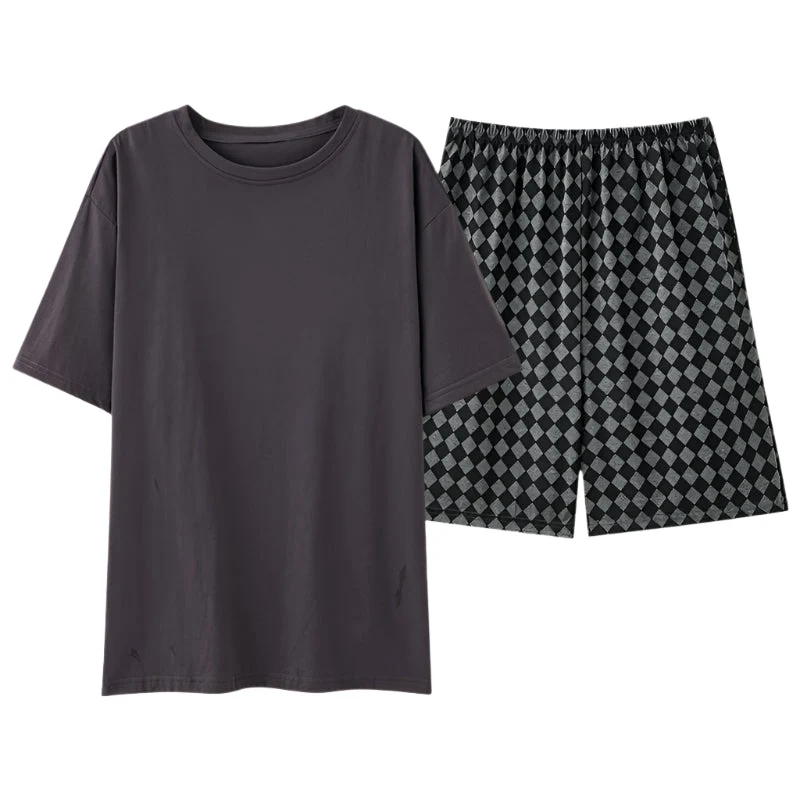 Sommerpyjama-Set für Herren – Kurzarm- und Shorts-Set aus Kunstbaumwolle