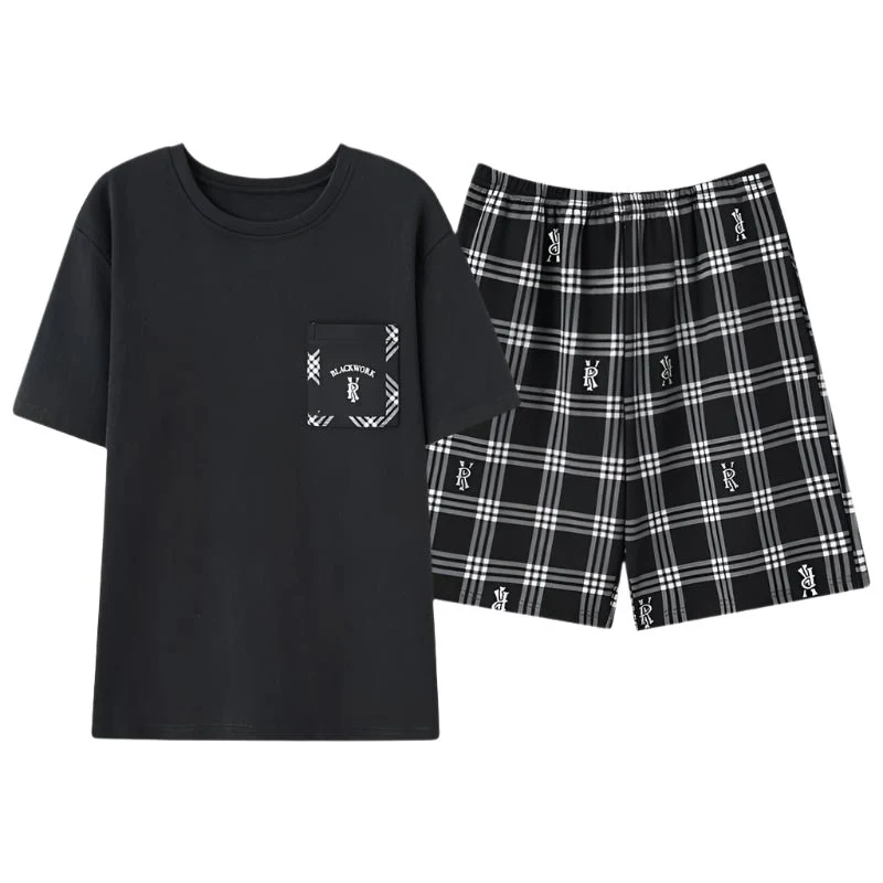 Sommerpyjama-Set für Herren – Kurzarm- und Shorts-Set aus Kunstbaumwolle