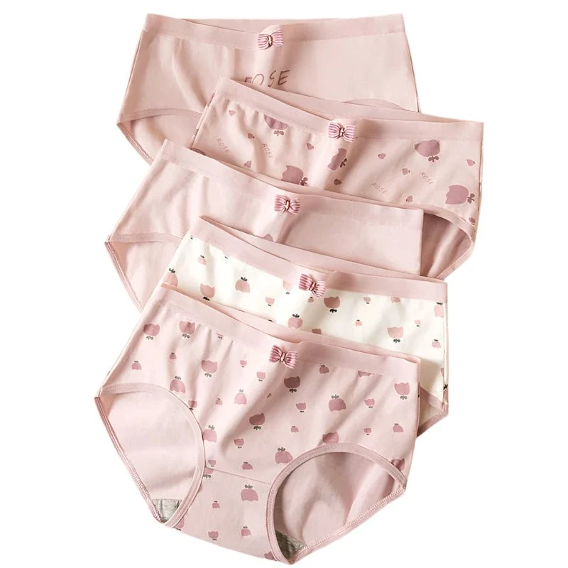 Atmungsaktive Damen-Baumwollslips, 5er-Pack – Weiche Slips mit niedlichem Print und niedrigem Bund