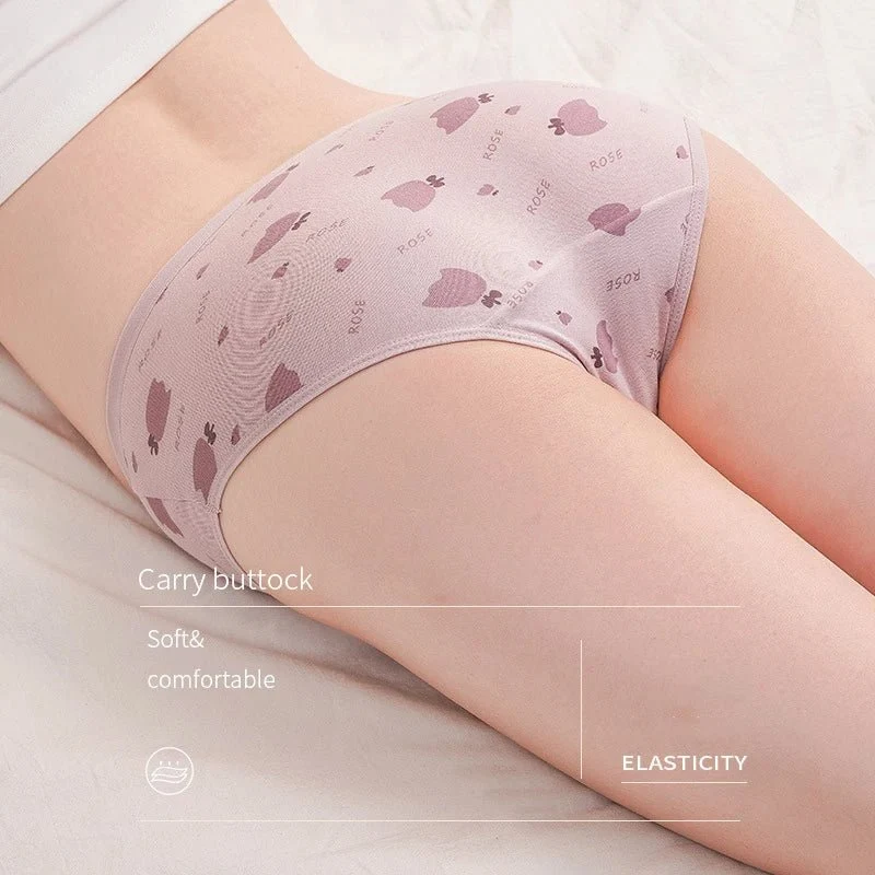 Atmungsaktive Damen-Baumwollslips, 5er-Pack – Weiche Slips mit niedlichem Print und niedrigem Bund