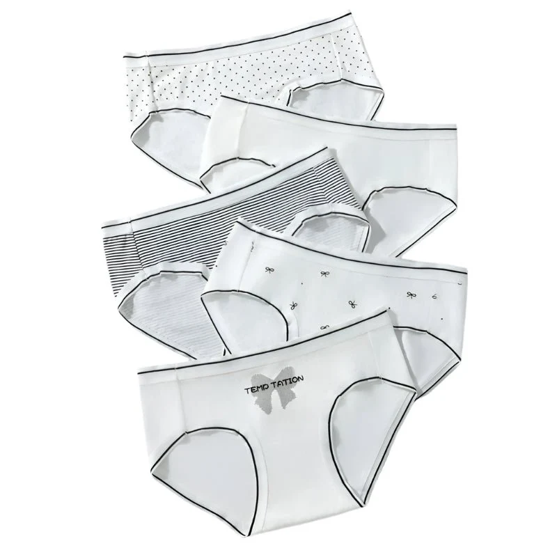 Atmungsaktive Damen-Baumwollslips, 5er-Pack – Weiche Slips mit niedlichem Print und niedrigem Bund