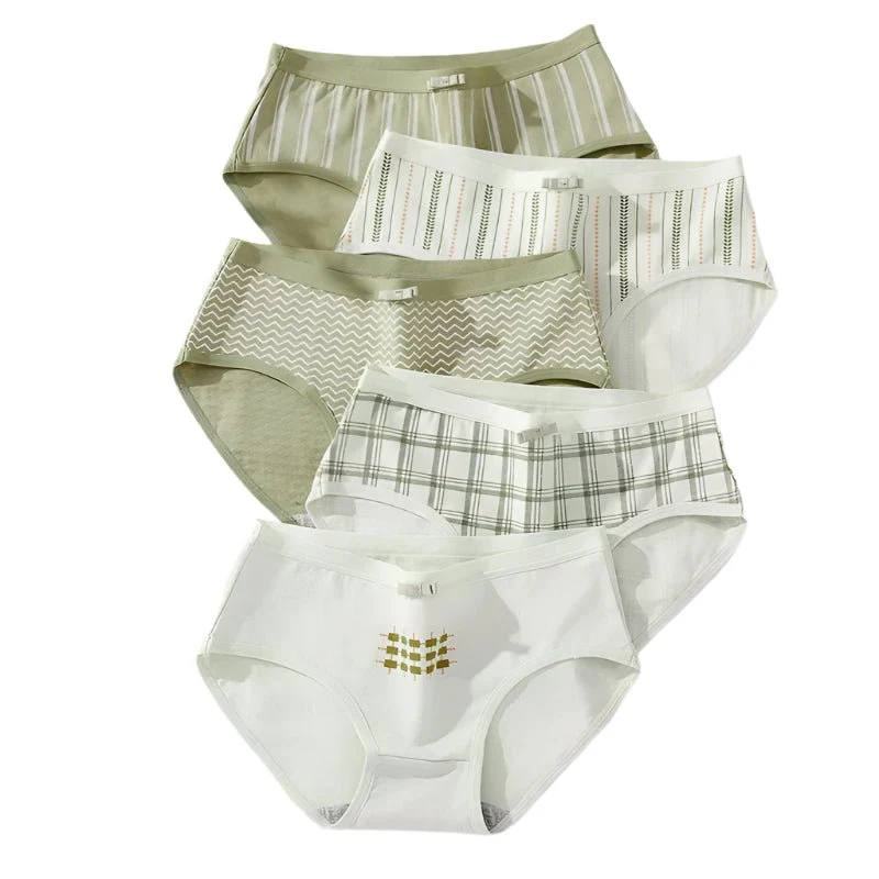 Atmungsaktive Damen-Baumwollslips, 5er-Pack – Weiche Slips mit niedlichem Print und niedrigem Bund