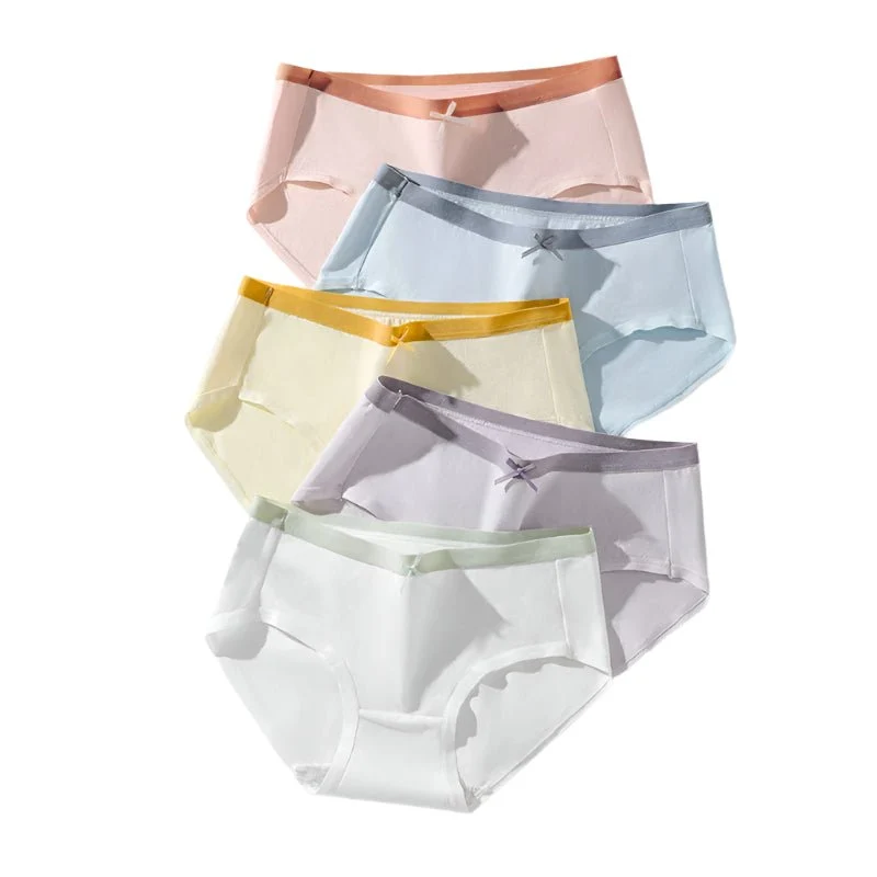 Atmungsaktive Damen-Baumwollslips, 5er-Pack – Weiche Slips mit niedlichem Print und niedrigem Bund