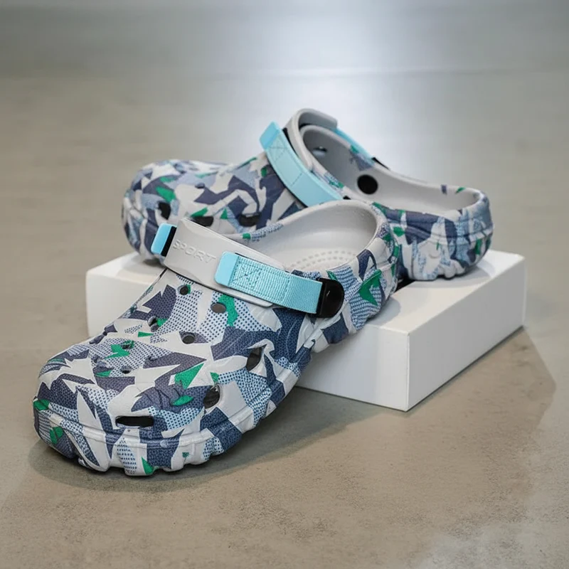 Herren-Gartenclogs, Sandalen, Outdoor-Flip-Flops, große Größen 46-47, Camouflage-Hausschuhe