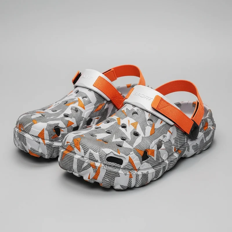 Herren-Gartenclogs, Sandalen, Outdoor-Flip-Flops, große Größen 46-47, Camouflage-Hausschuhe