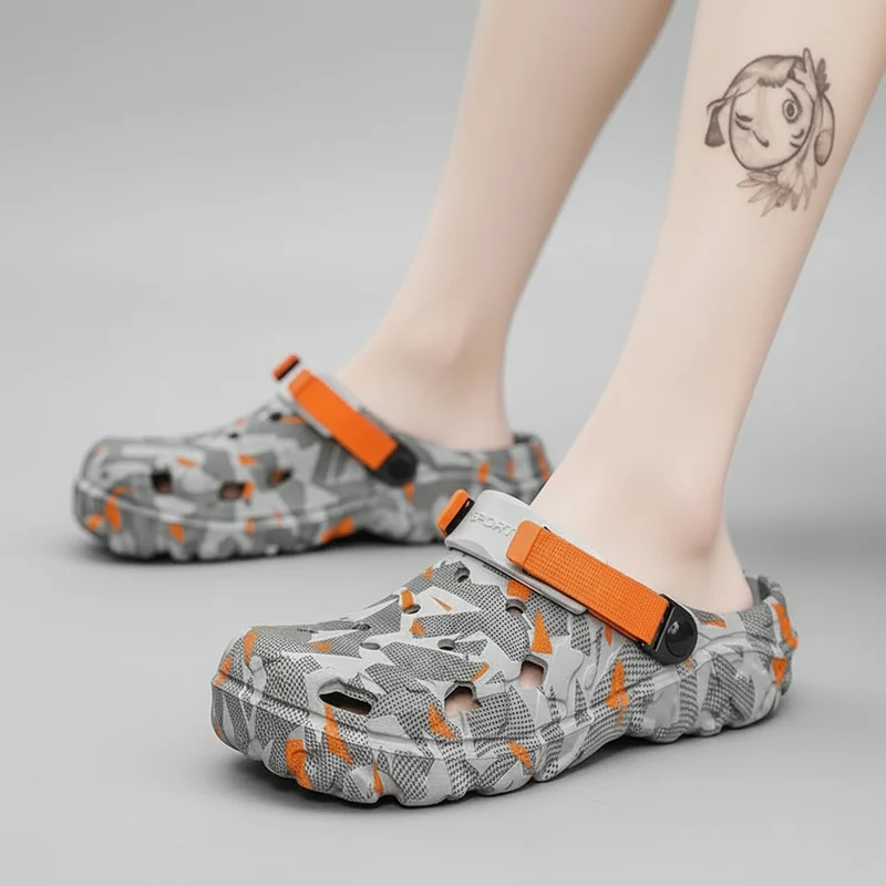 Herren-Gartenclogs, Sandalen, Outdoor-Flip-Flops, große Größen 46-47, Camouflage-Hausschuhe