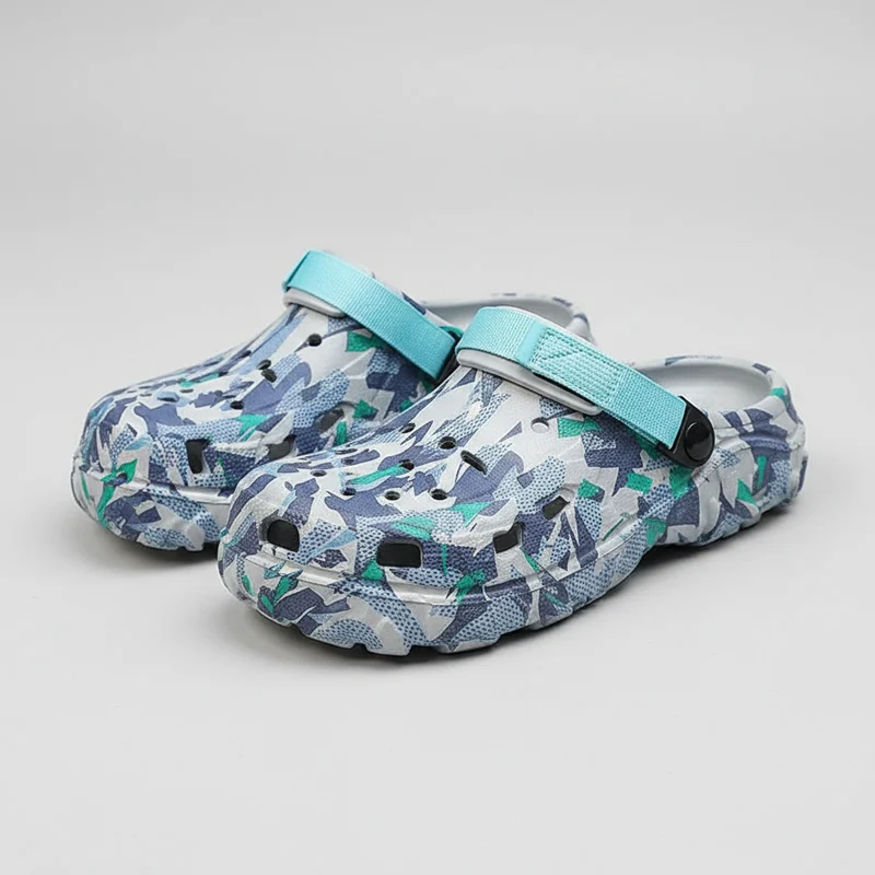 Herren-Gartenclogs, Sandalen, Outdoor-Flip-Flops, große Größen 46-47, Camouflage-Hausschuhe