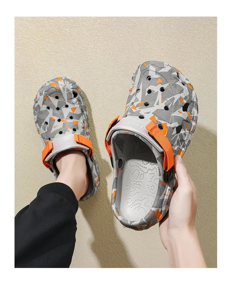 Herren-Gartenclogs, Sandalen, Outdoor-Flip-Flops, große Größen 46-47, Camouflage-Hausschuhe
