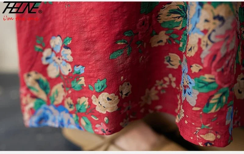 Maxikleid im Boho-Stil mit Blumenmuster für Damen in großen Größen, lockere Passform aus Baumwoll-Leinen-Mischgewebe