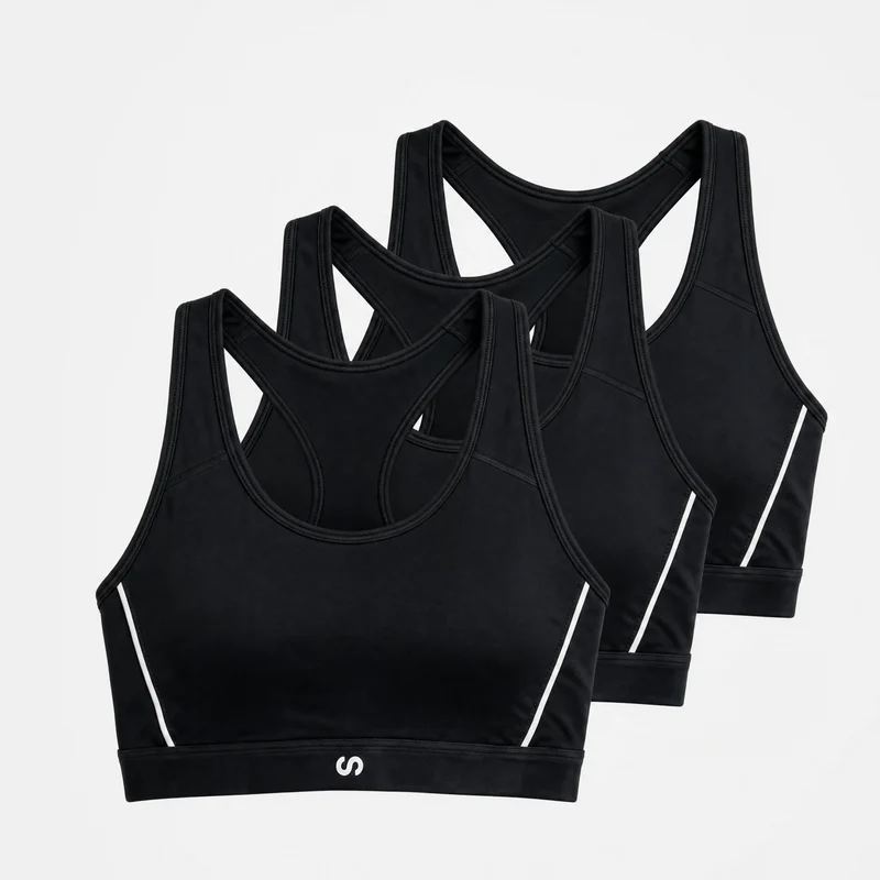 Sport-BH Damen mit Retro Kontraststreifen | Schwarz