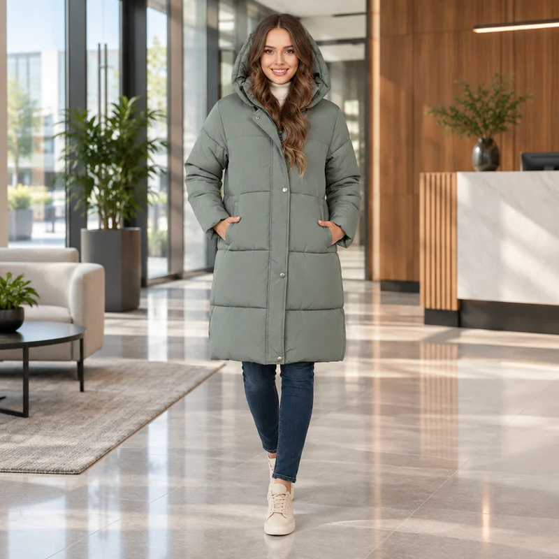 Werten Sie Ihre Garderobe mit unserer stylischen Damen-Steppjacke auf.
