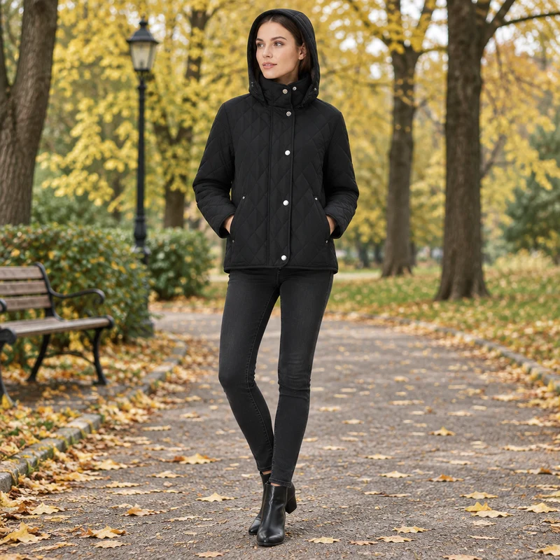 Verleihen Sie Ihrem Winter-Look mit unserer gesteppten Damen-Winterjacke das gewisse Etwas.