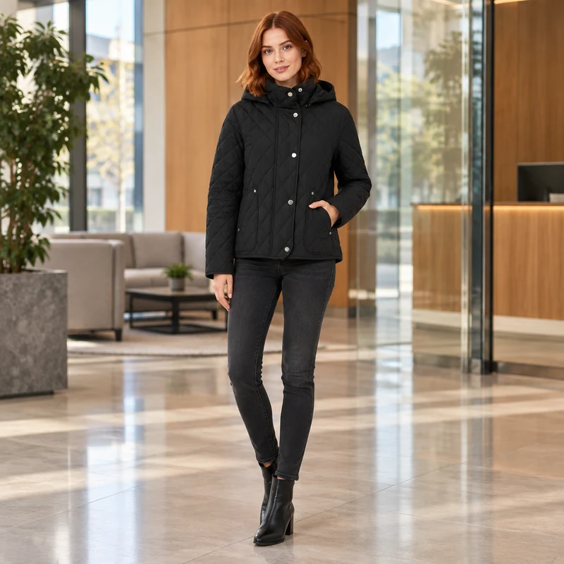 Verleihen Sie Ihrem Winter-Look mit unserer gesteppten Damen-Winterjacke das gewisse Etwas.