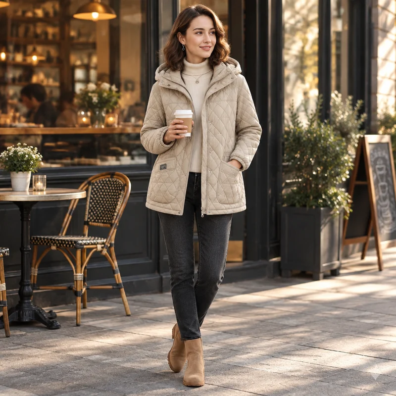 Verleihen Sie Ihrem Winter-Look mit unserer gesteppten Damen-Winterjacke das gewisse Etwas.
