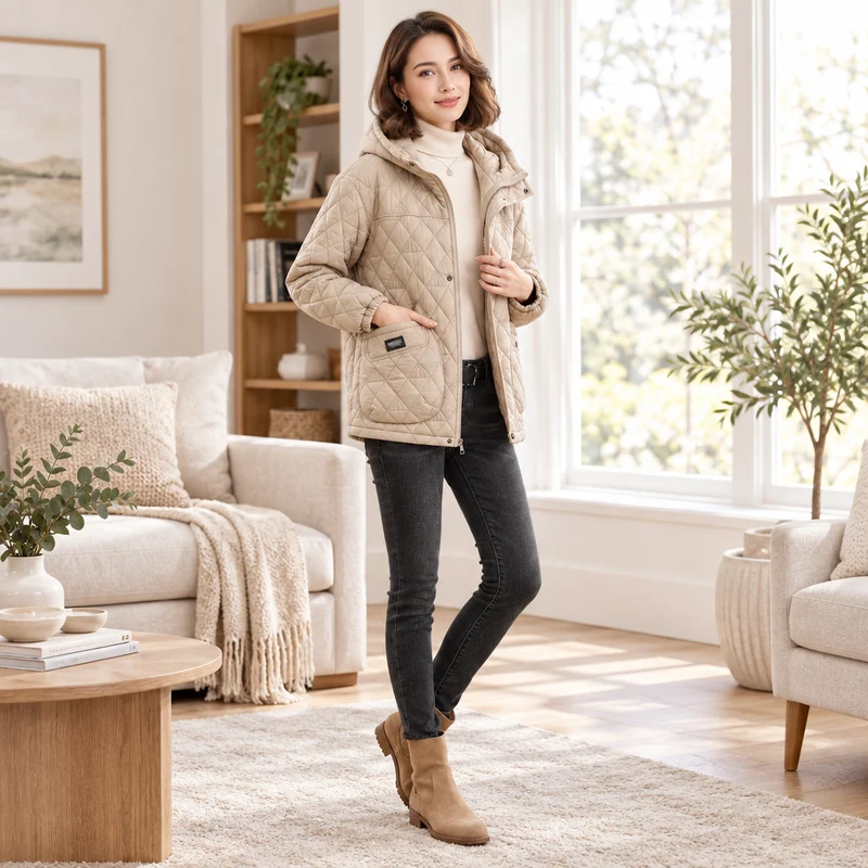 Verleihen Sie Ihrem Winter-Look mit unserer gesteppten Damen-Winterjacke das gewisse Etwas.