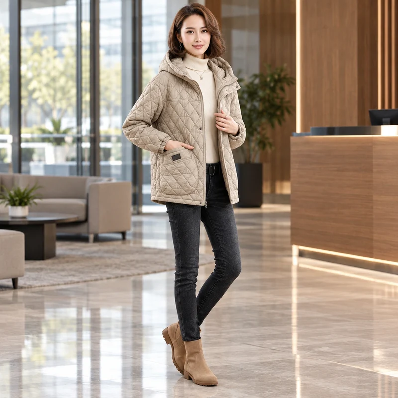 Verleihen Sie Ihrem Winter-Look mit unserer gesteppten Damen-Winterjacke das gewisse Etwas.