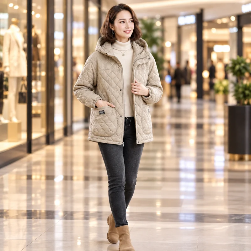Verleihen Sie Ihrem Winter-Look mit unserer gesteppten Damen-Winterjacke das gewisse Etwas.