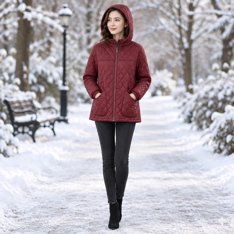 Verleihen Sie Ihrem Winter-Look mit unserer gesteppten Damen-Winterjacke das gewisse Etwas.