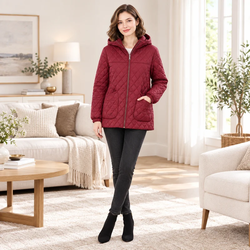 Verleihen Sie Ihrem Winter-Look mit unserer gesteppten Damen-Winterjacke das gewisse Etwas.
