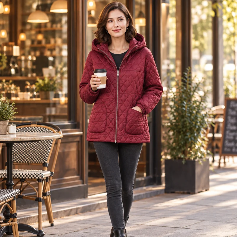 Verleihen Sie Ihrem Winter-Look mit unserer gesteppten Damen-Winterjacke das gewisse Etwas.