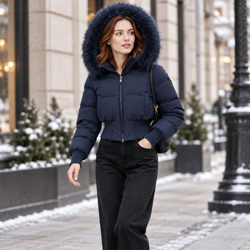 Mit unserem lässigen Damen-Winterdaunenmantel bleiben Sie stilvoll und warm.