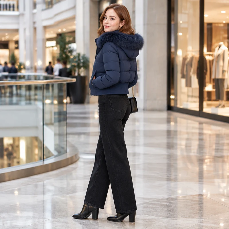 Mit unserem lässigen Damen-Winterdaunenmantel bleiben Sie stilvoll und warm.