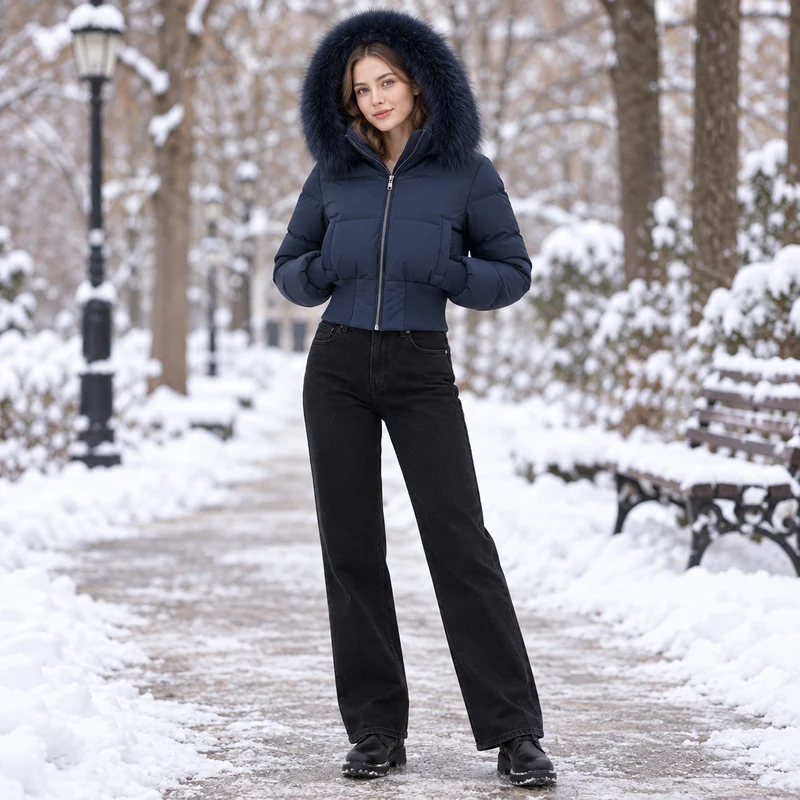 Mit unserem lässigen Damen-Winterdaunenmantel bleiben Sie stilvoll und warm.