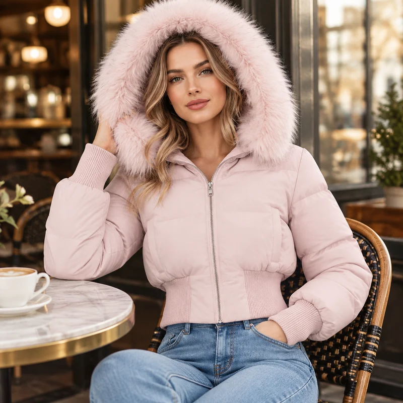 Mit unserem lässigen Damen-Winterdaunenmantel bleiben Sie stilvoll und warm.
