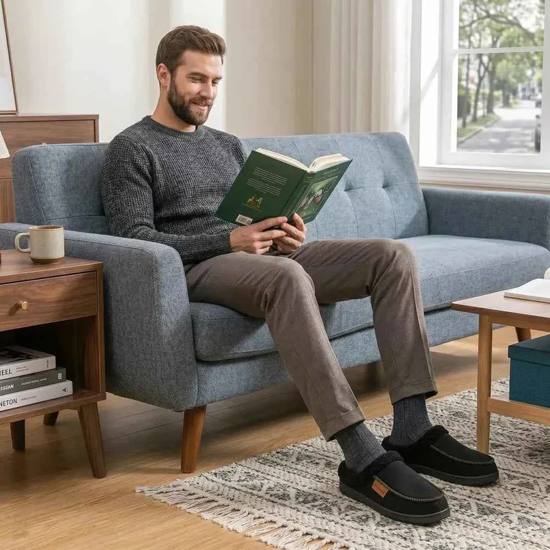 Luxuriöse, warme Herren-Hausschuhe aus Wildleder mit Fleecefutter – perfekt für gemütliche Wintertage