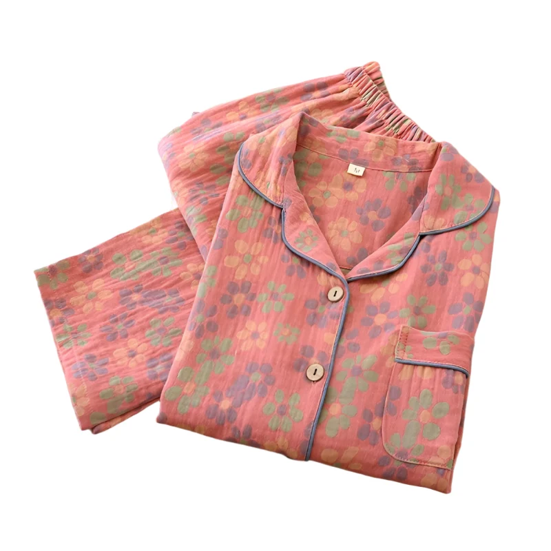 Damenpyjama-Set aus 100 % Baumwolle – Langärmeliges, garngefärbtes Jacquard-Set, 2-teilig