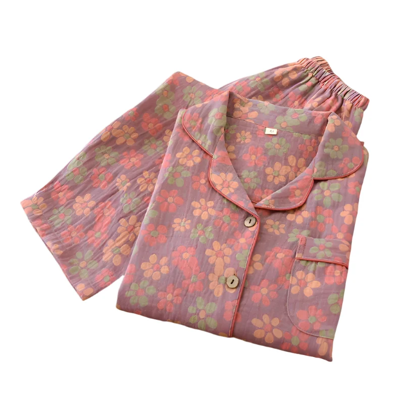 Damenpyjama-Set aus 100 % Baumwolle – Langärmeliges, garngefärbtes Jacquard-Set, 2-teilig