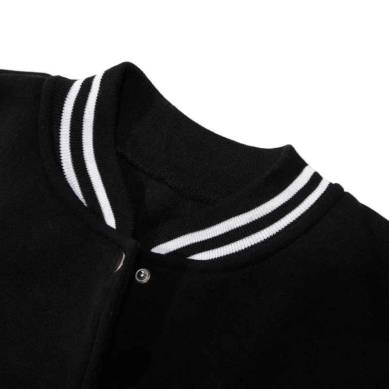 Schwarze und weiße Oversize-Jacke, Größe 5XL, lässiges Fleece-Baseball-Outfit für Damen und Herren, Streetwear