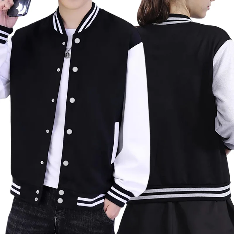 Schwarze und weiße Oversize-Jacke, Größe 5XL, lässiges Fleece-Baseball-Outfit für Damen und Herren, Streetwear
