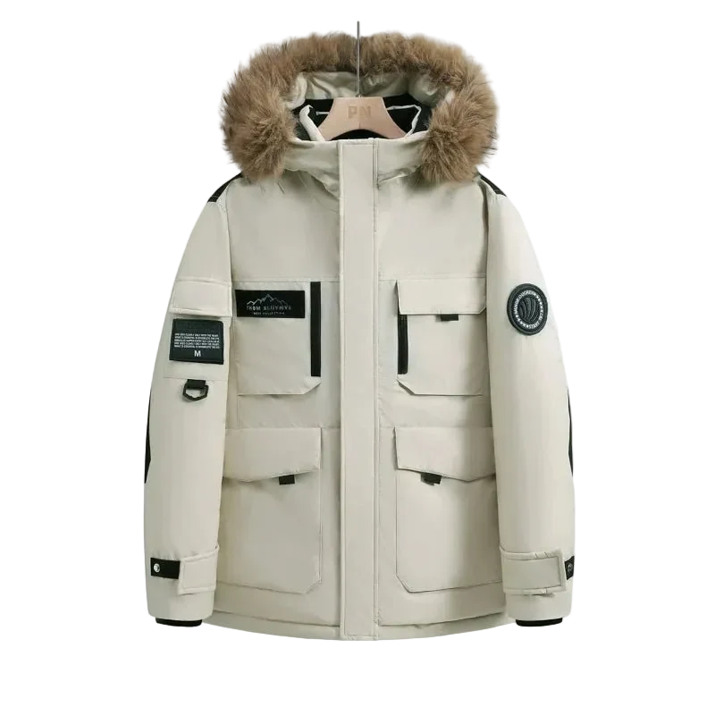 Wasserdichte Winterdaunenjacke mit Kapuze und Pelzkragen für Damen und Herren – Warmer Mantel