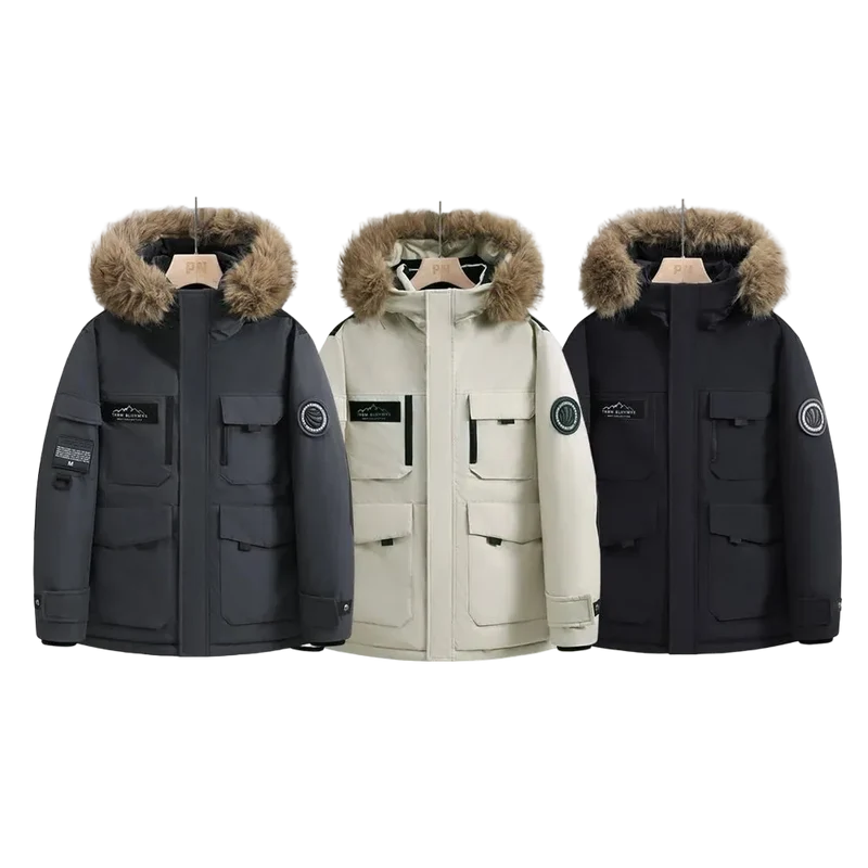 Wasserdichte Winterdaunenjacke mit Kapuze und Pelzkragen für Damen und Herren – Warmer Mantel
