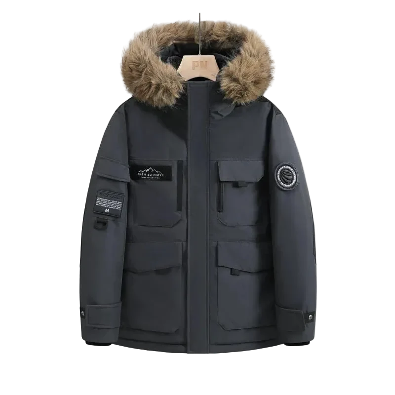 Wasserdichte Winterdaunenjacke mit Kapuze und Pelzkragen für Damen und Herren – Warmer Mantel
