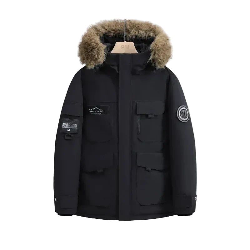Wasserdichte Winterdaunenjacke mit Kapuze und Pelzkragen für Damen und Herren – Warmer Mantel