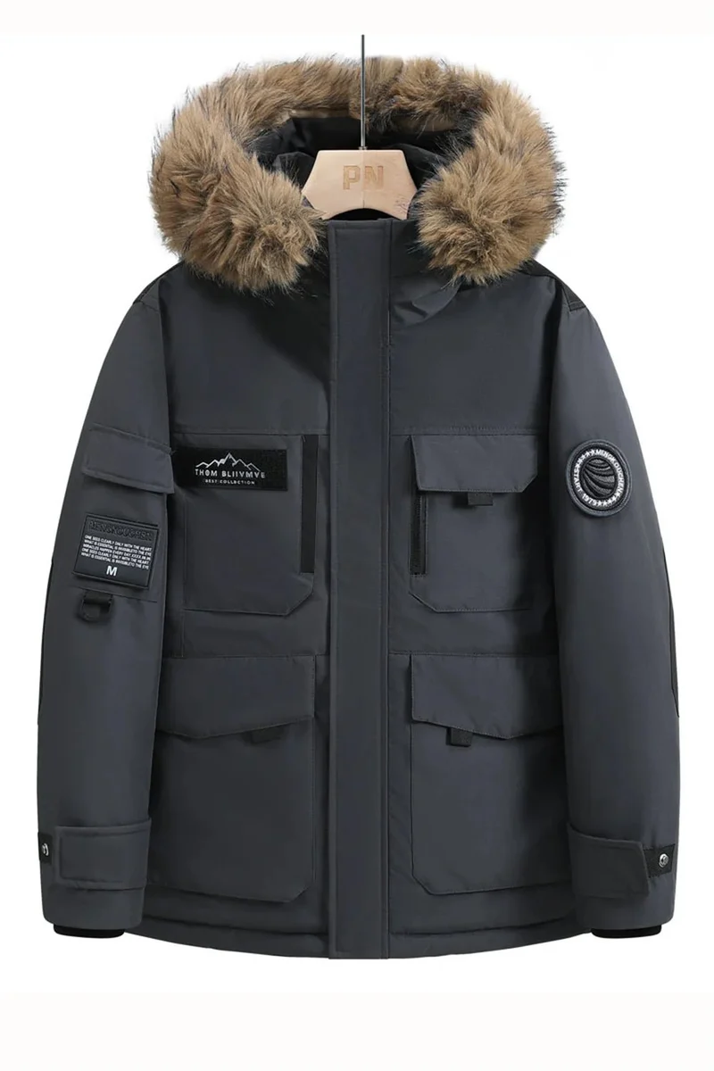 Wasserdichte Winterdaunenjacke mit Kapuze und Pelzkragen für Damen und Herren – Warmer Mantel