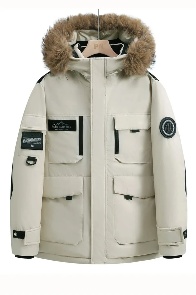Wasserdichte Winterdaunenjacke mit Kapuze und Pelzkragen für Damen und Herren – Warmer Mantel