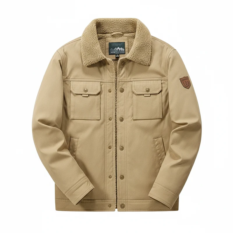 Herren Winterfleecejacke, dick, warm, lässig, winddicht, mit Pelzkragen, für Outdoor-Aktivitäten im Herbst