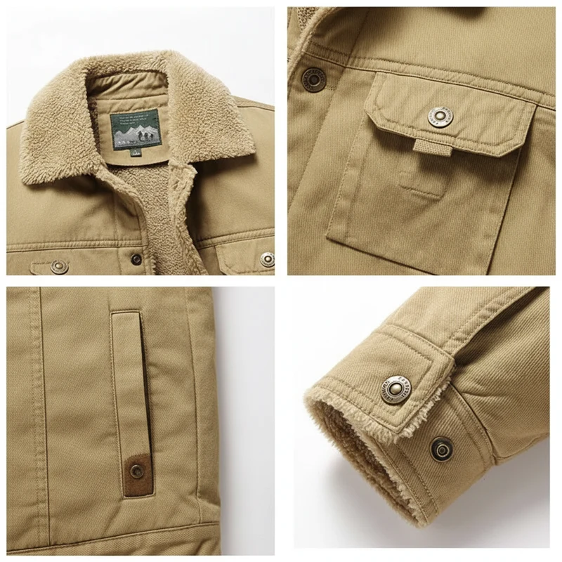 Herren Winterfleecejacke, dick, warm, lässig, winddicht, mit Pelzkragen, für Outdoor-Aktivitäten im Herbst