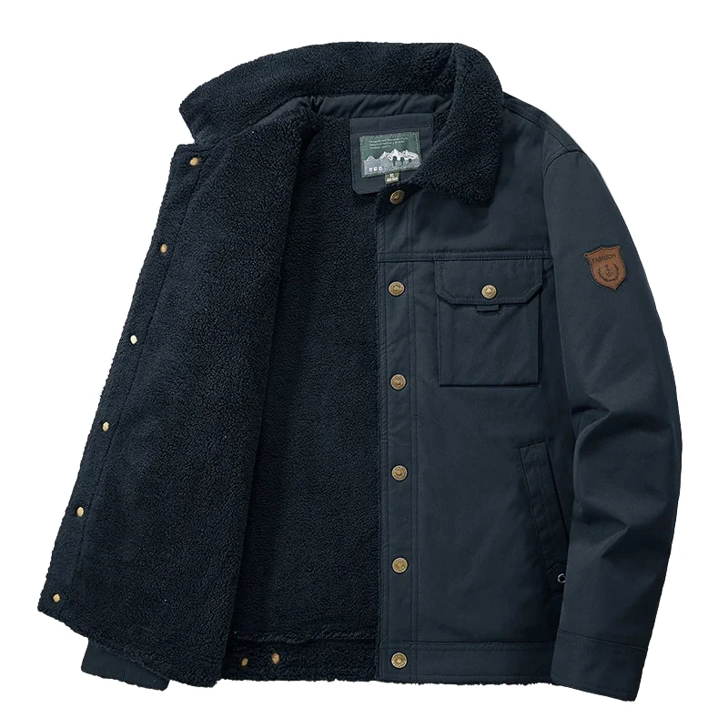 Herren Winterfleecejacke, dick, warm, lässig, winddicht, mit Pelzkragen, für Outdoor-Aktivitäten im Herbst