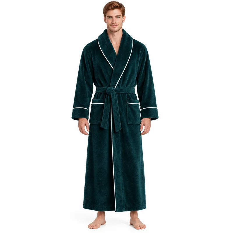 Men's Cozy Flannel Robe - Plush Coral Fleece for Ultimate Home Comfort