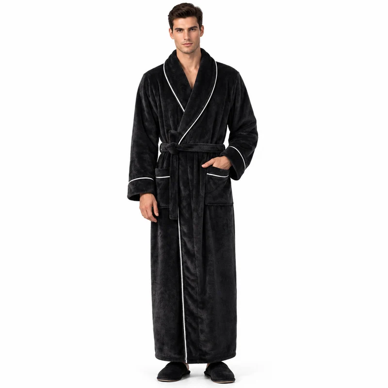 Men's Cozy Flannel Robe - Plush Coral Fleece for Ultimate Home Comfort