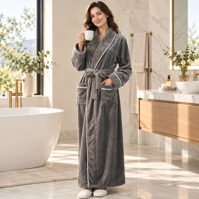 Men's Cozy Flannel Robe - Plush Coral Fleece for Ultimate Home Comfort