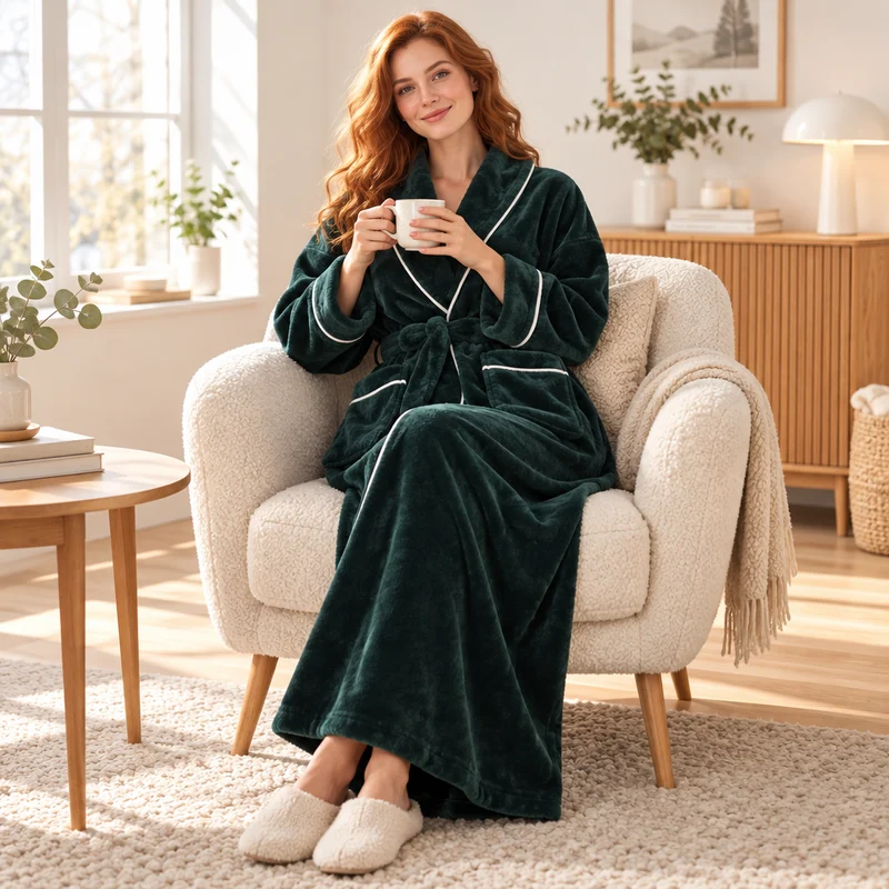 Men's Cozy Flannel Robe - Plush Coral Fleece for Ultimate Home Comfort