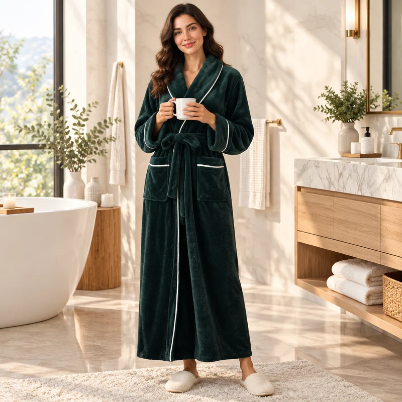 Men's Cozy Flannel Robe - Plush Coral Fleece for Ultimate Home Comfort