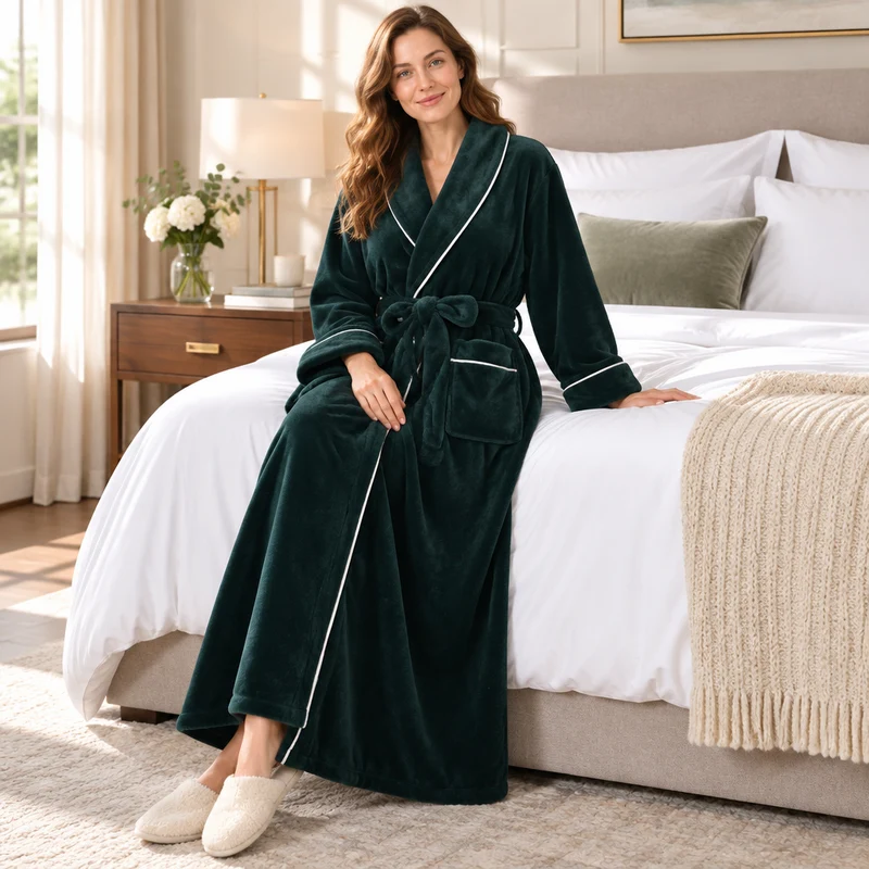 Men's Cozy Flannel Robe - Plush Coral Fleece for Ultimate Home Comfort