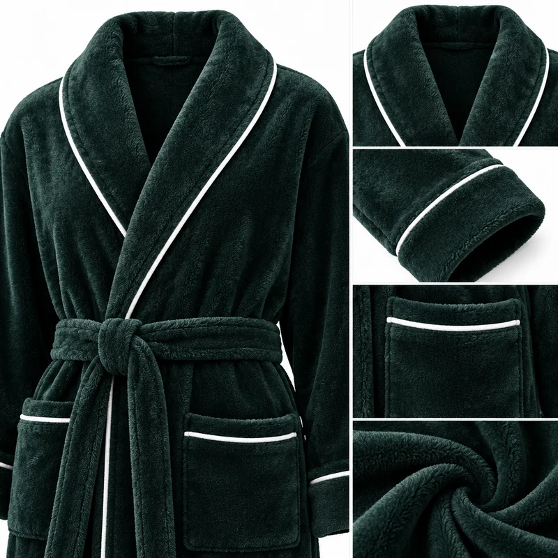Men's Cozy Flannel Robe - Plush Coral Fleece for Ultimate Home Comfort