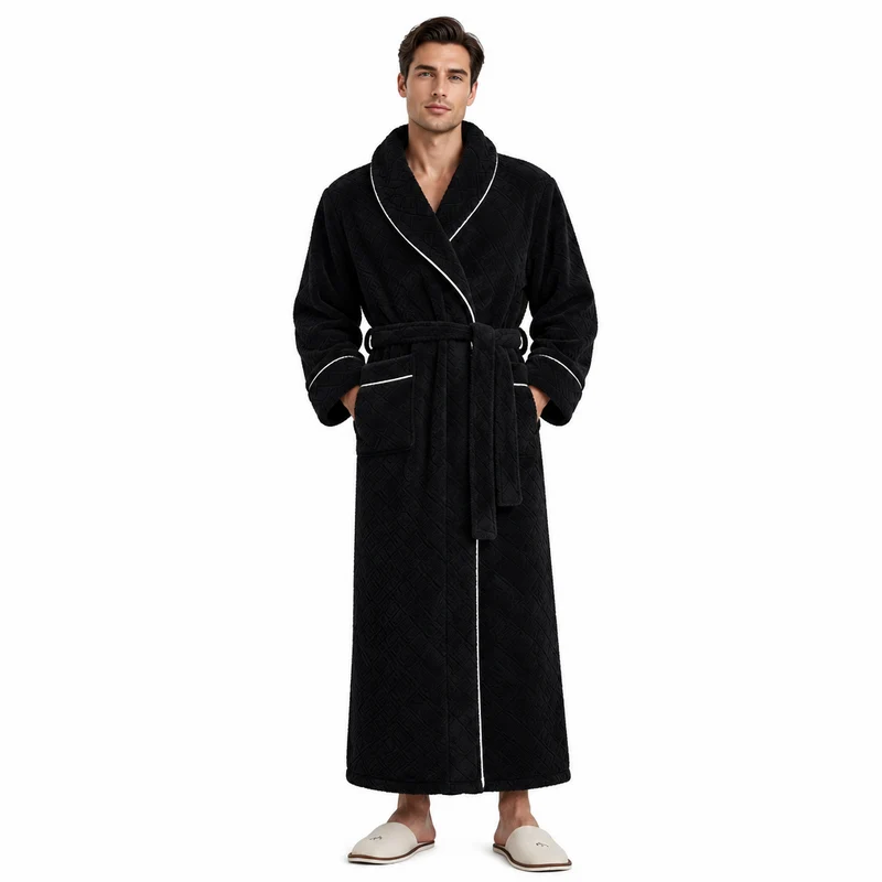 Men's Oversized Fleece Bathrobe - Coral Flannel Kimono Robe for Couples